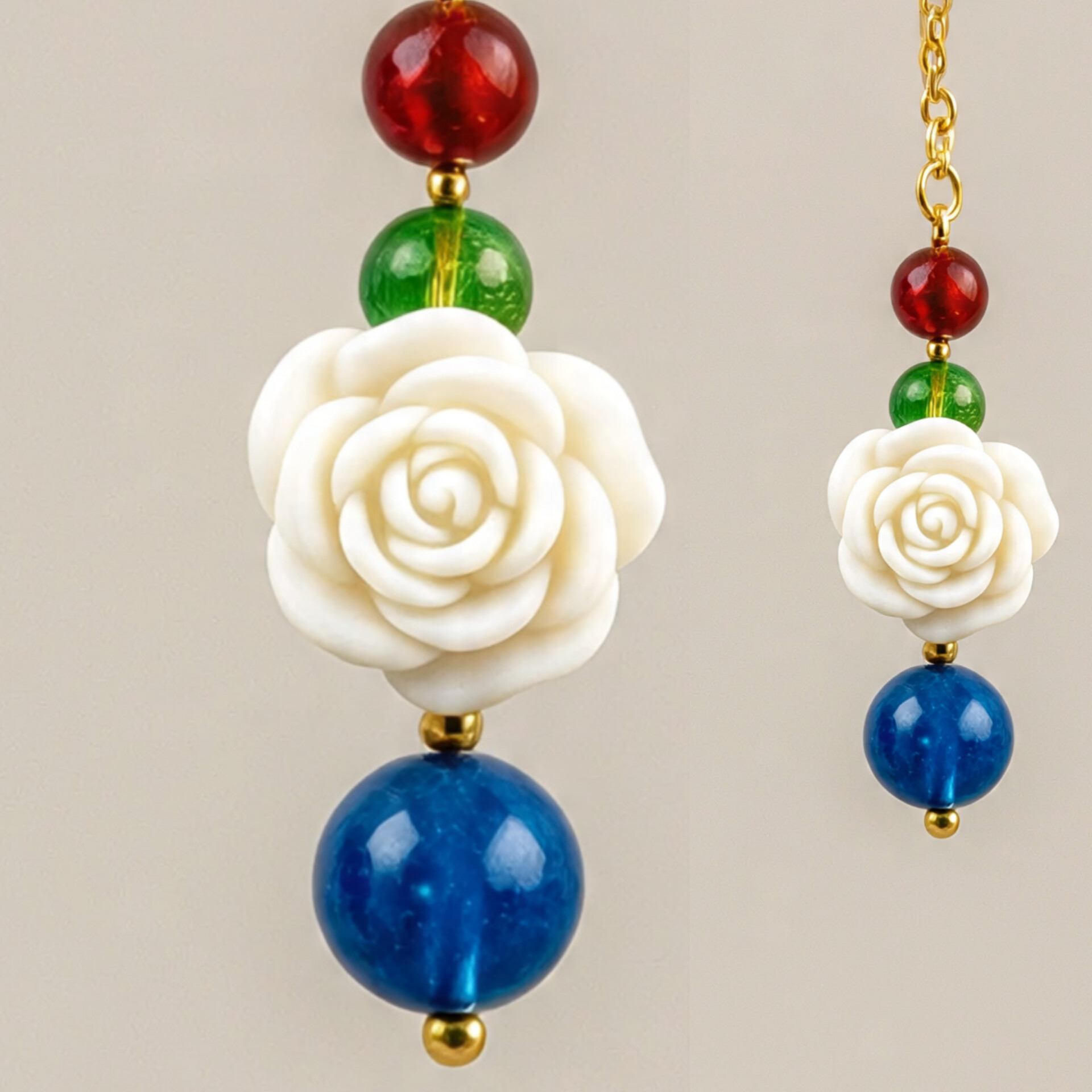 Elegant Rose and Green Bead Earring