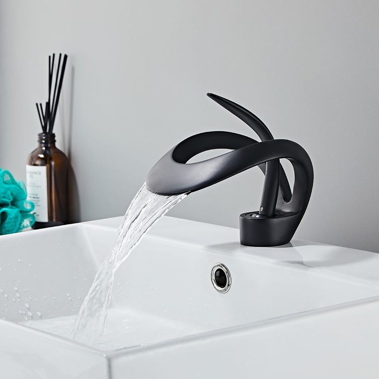 Modern Black Waterfall Bathroom Faucet