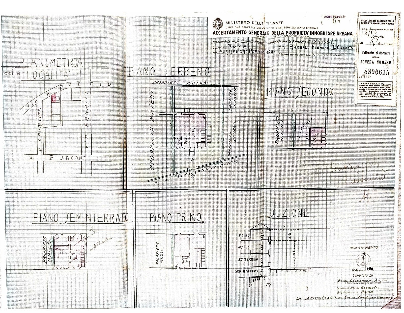 Planimetria catastale d'impianto (opzione richiesta Modelli 1 e 5)