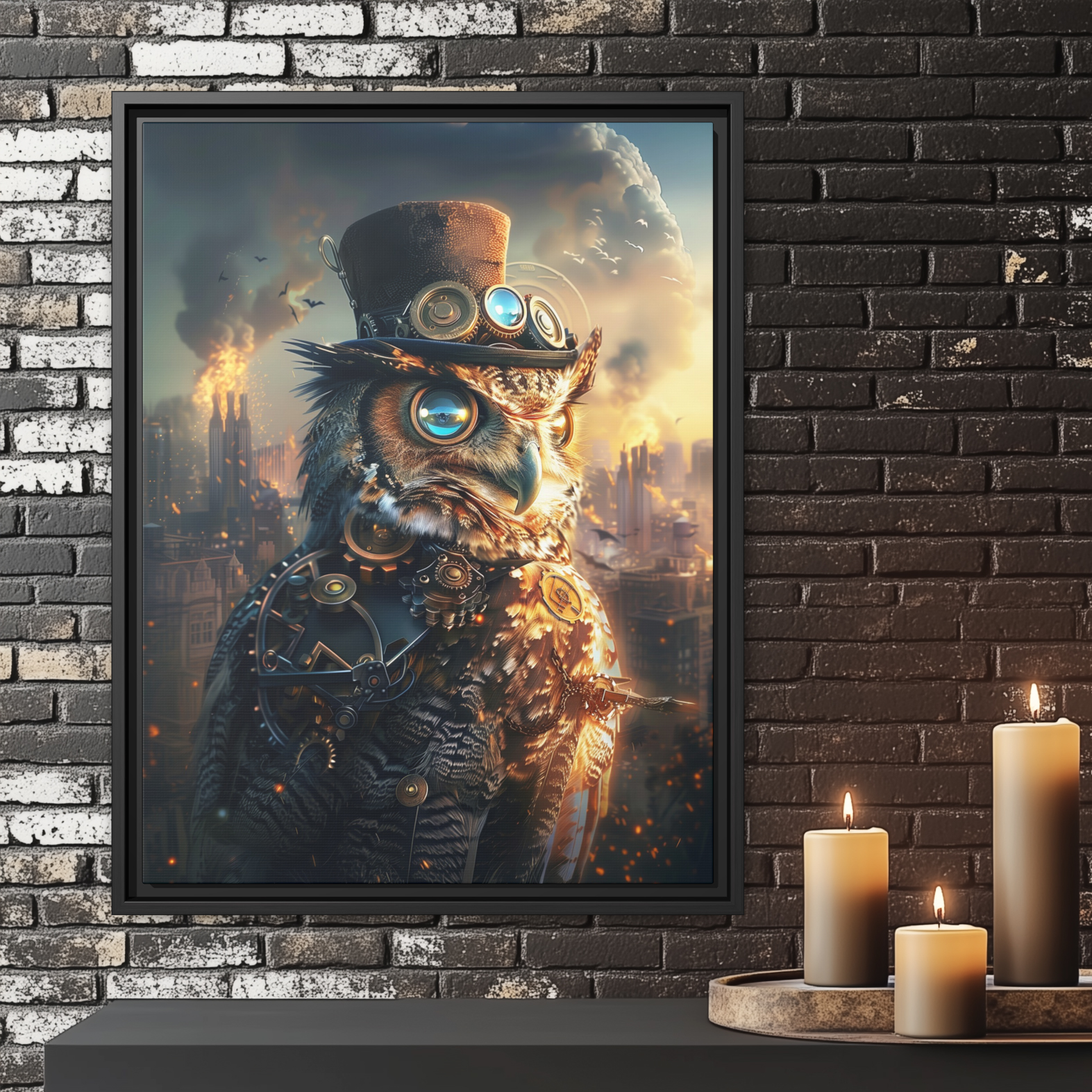 Steampunk Owl Chaotic Wall Art Print 
