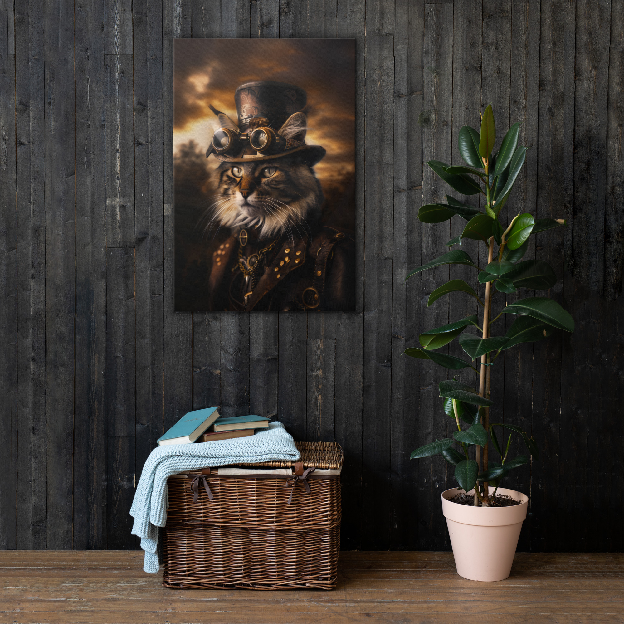 Steampunk Long Haired Tabby Cat Wall Art Print 