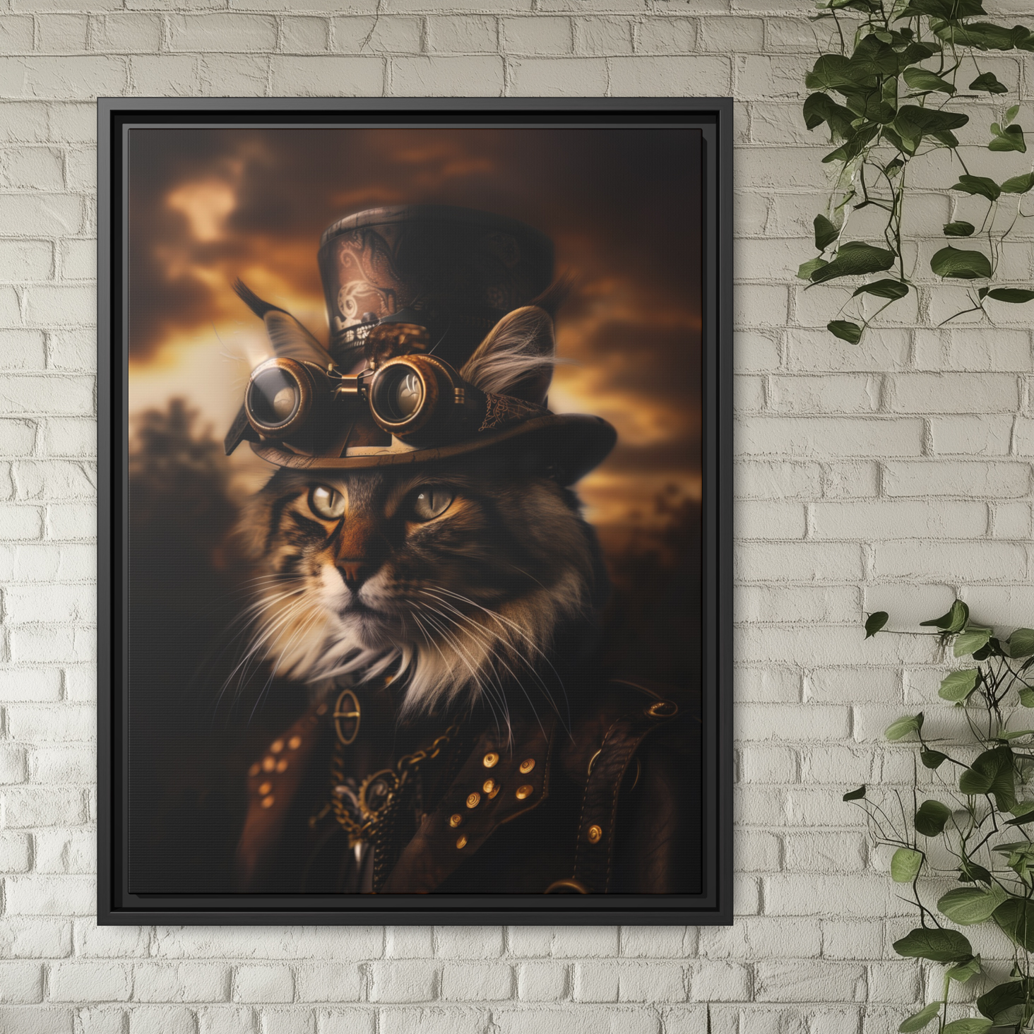 Steampunk Long Haired Tabby Cat Wall Art Print 