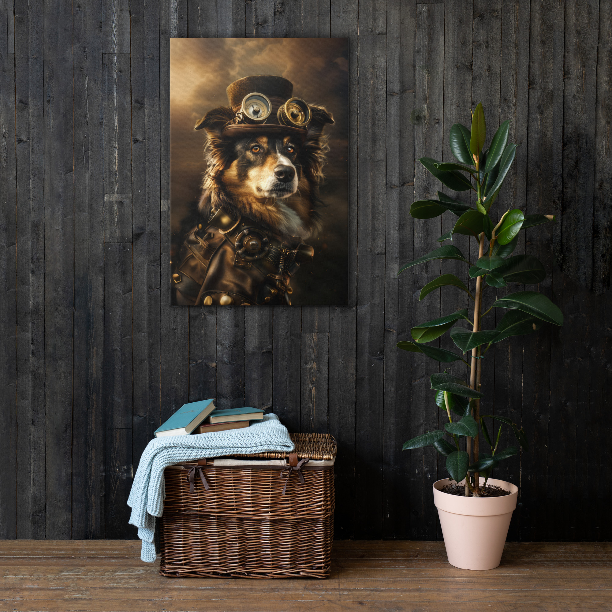 Steampunk Australian Shepherd Dog Wall Art Print 