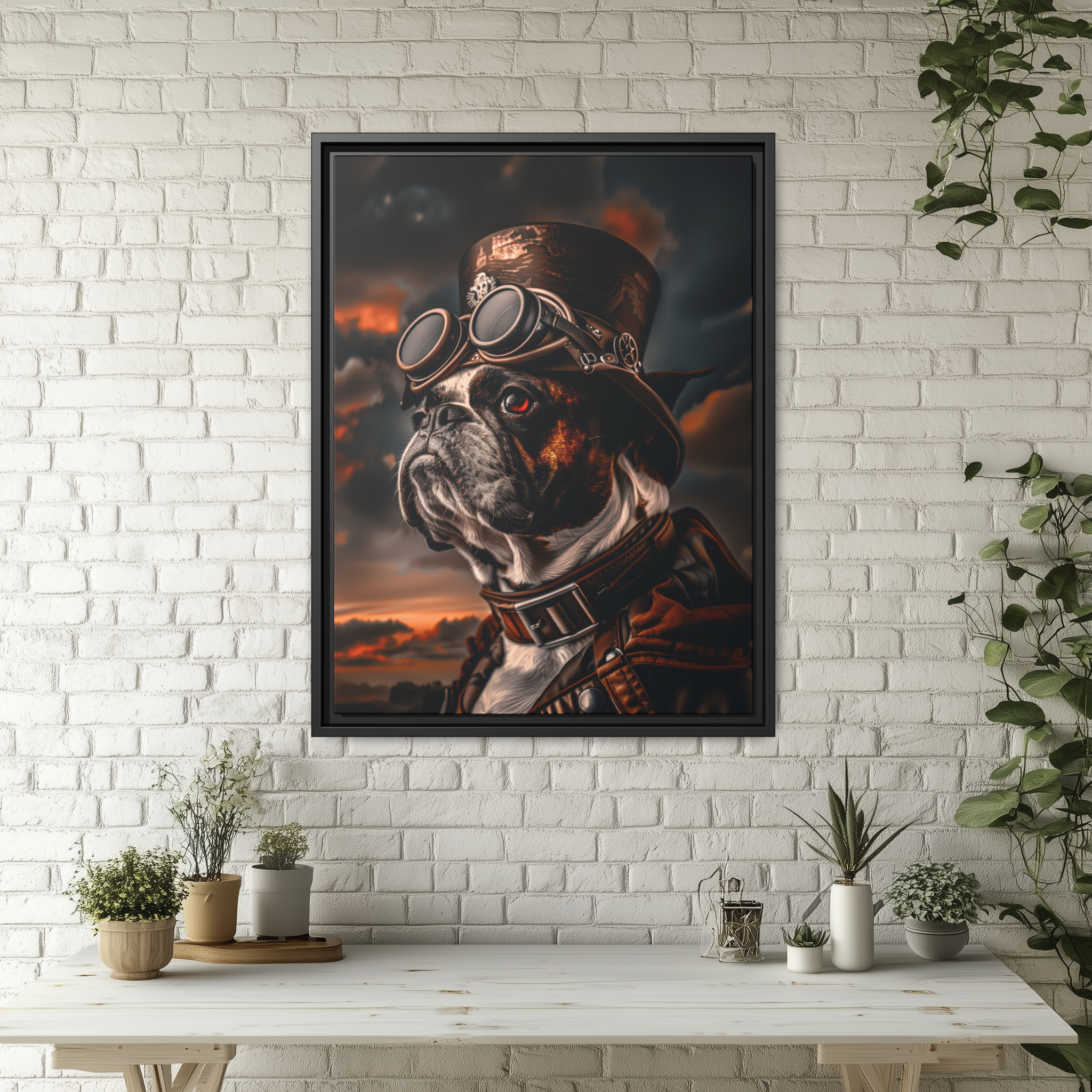 Steampunk Boston Terrier Dog Wall Art Print 
