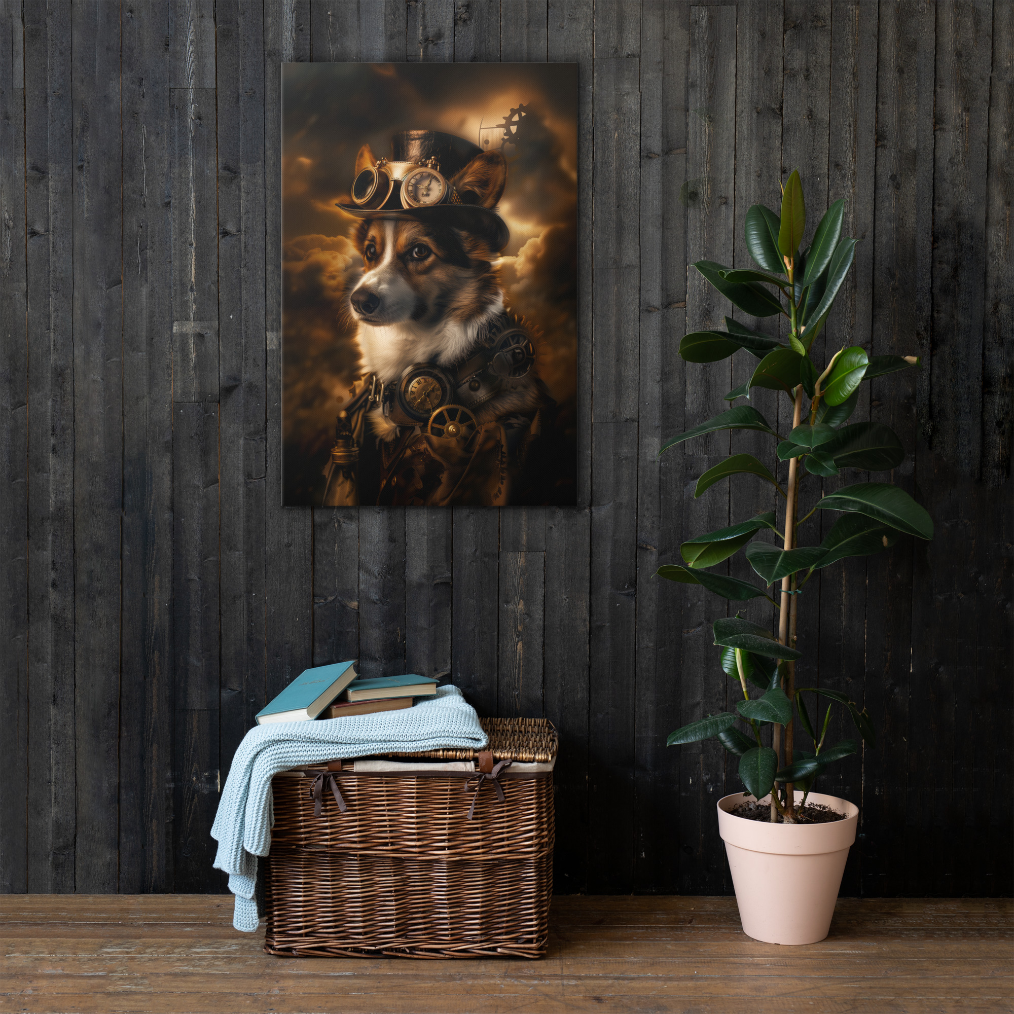 Steampunk Corgi Dog Wall Art Print 