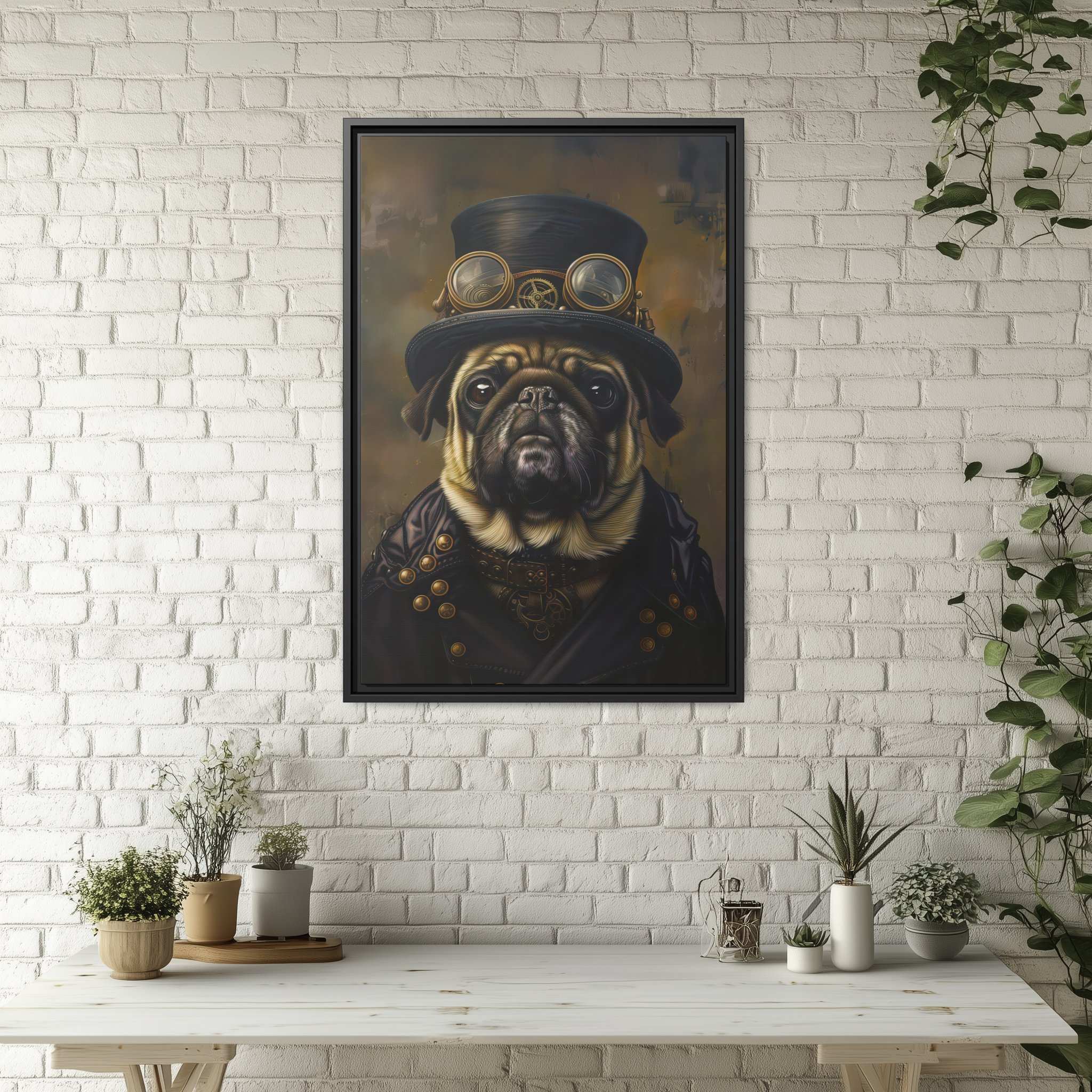 Steampunk Pug Dog Wall Art Print 