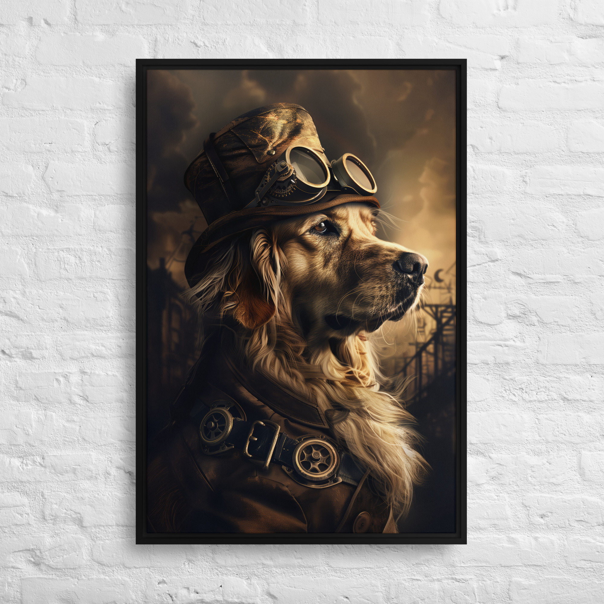 Steampunk Golden Retriever Wall Art Print 