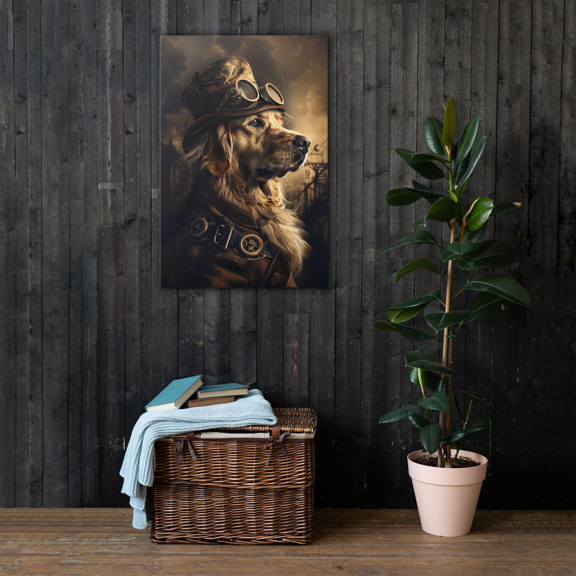 Steampunk Golden Retriever Wall Art Print 