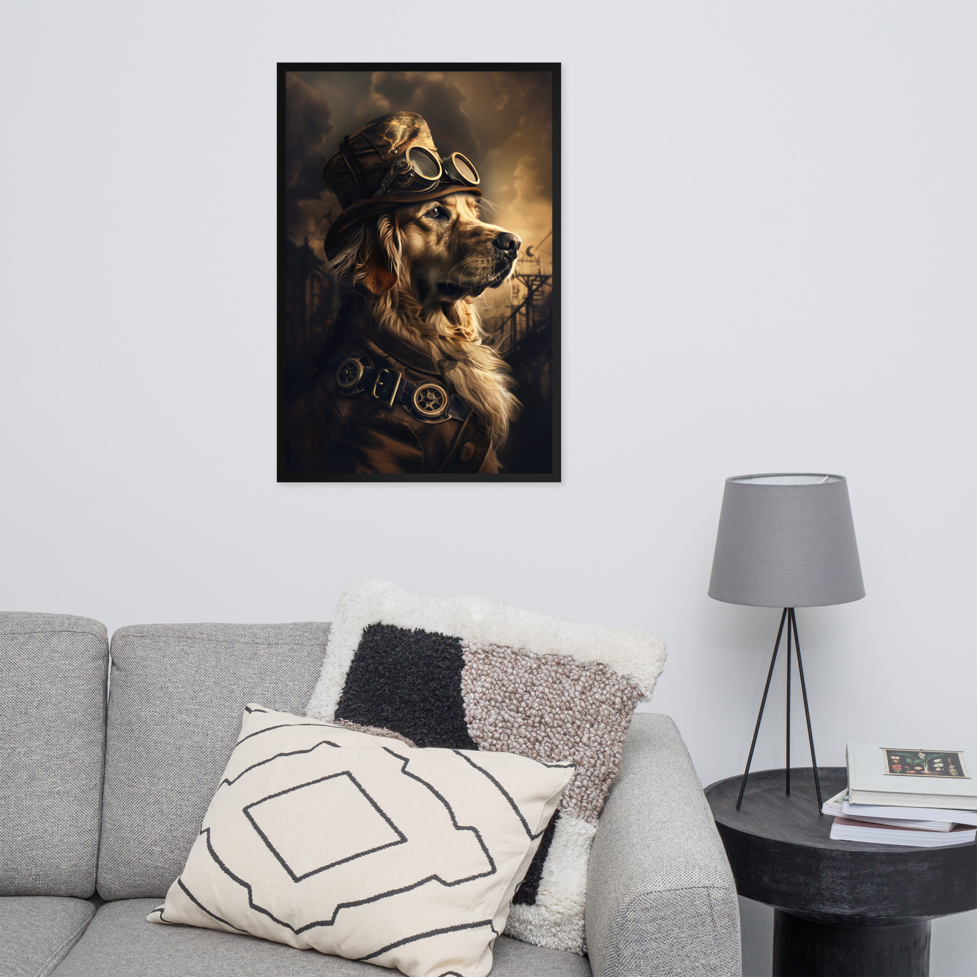 Steampunk Golden Retriever Wall Art Print 