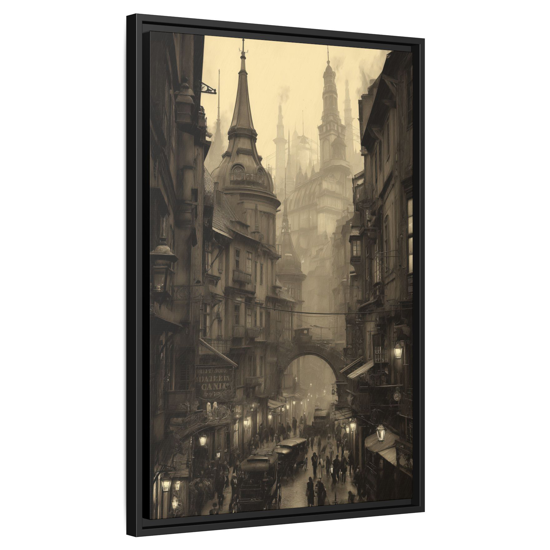 Rainy Steampunk Cityscape – Vintage Industrial Art
