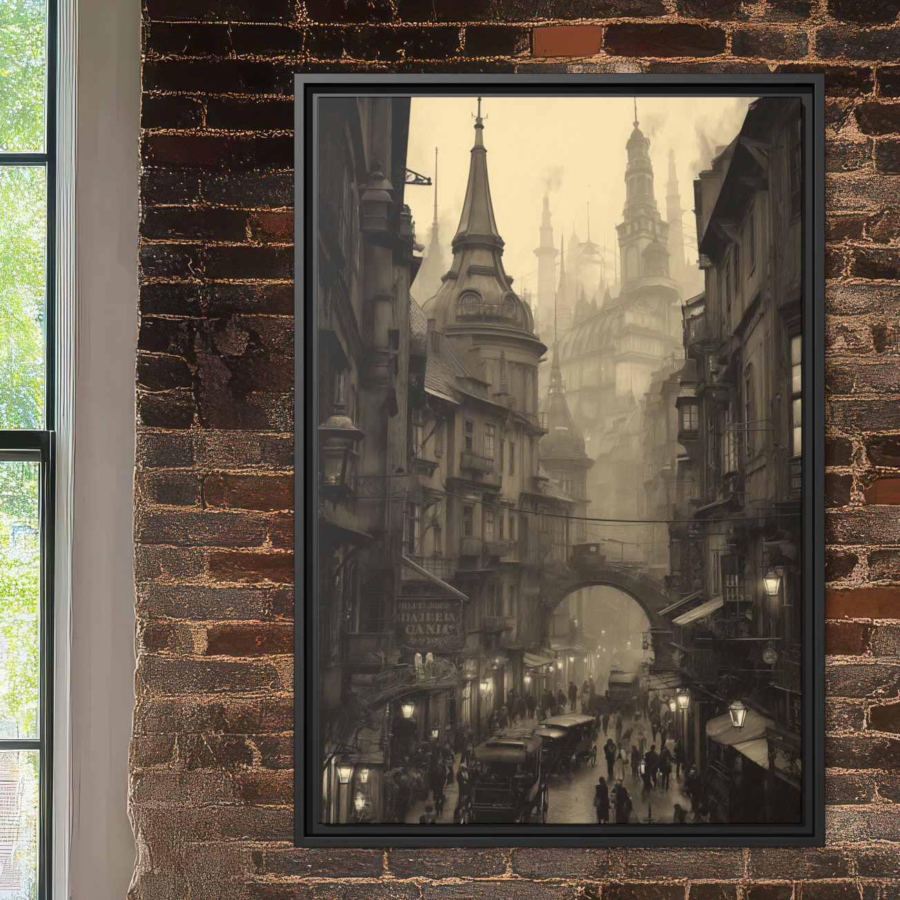 Rainy Steampunk Cityscape – Vintage Industrial Art