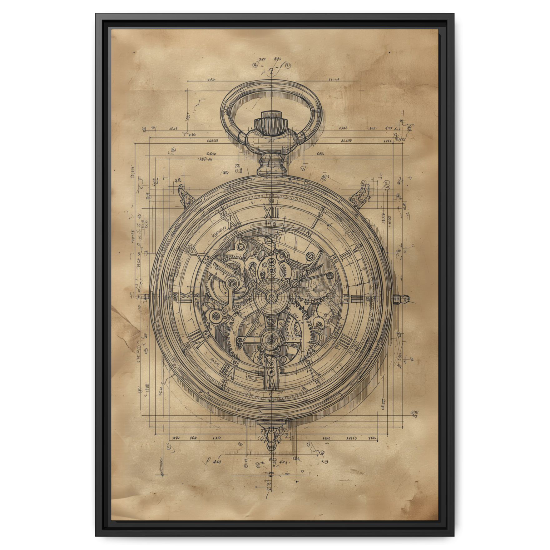 Steampunk Pocket Watch Blueprint – Vintage Gear Illustration