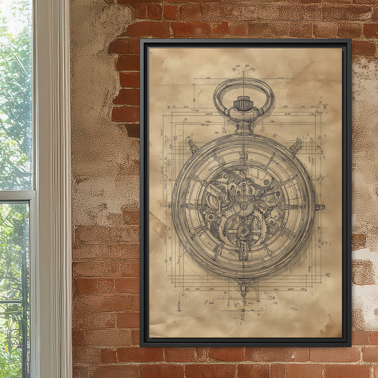 Steampunk Pocket Watch Blueprint – Vintage Gear Illustration