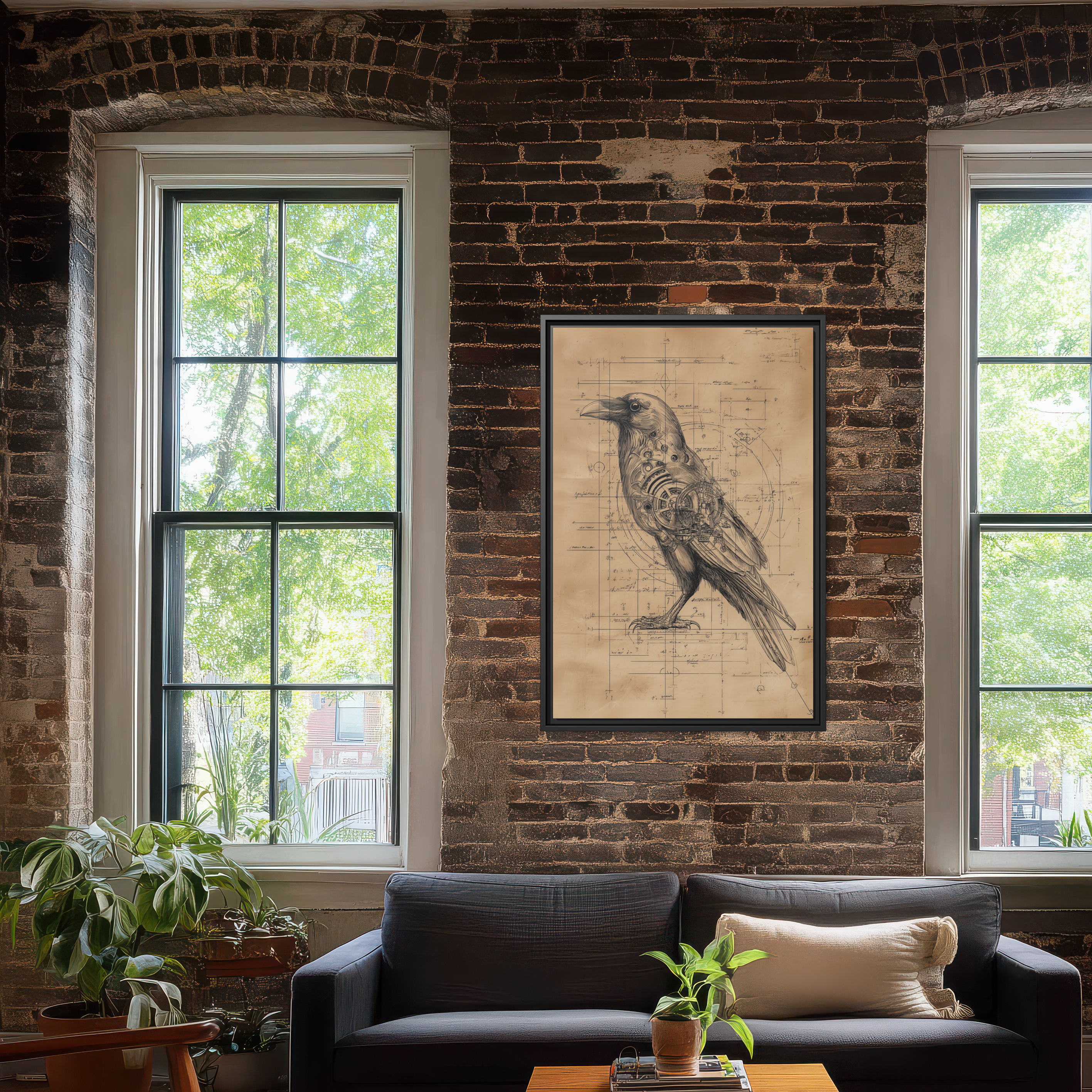 Mechanical Raven Blueprint – Steampunk Bird Anatomy Wall Art