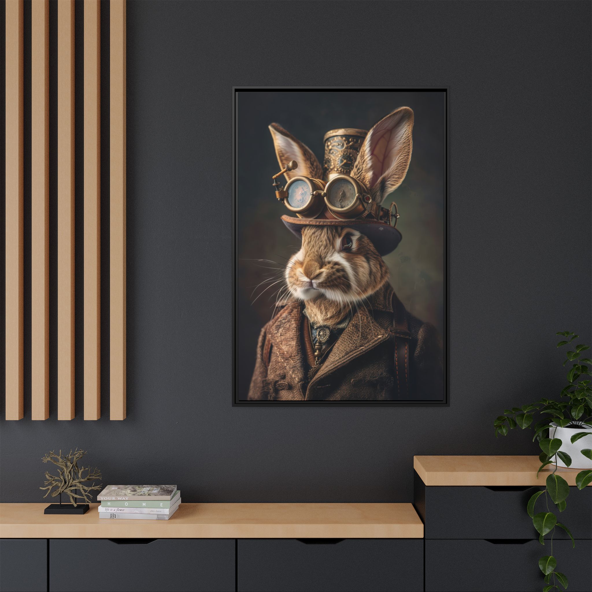 Steampunk Rabbit Wall Art - Victorian Hare Portrait