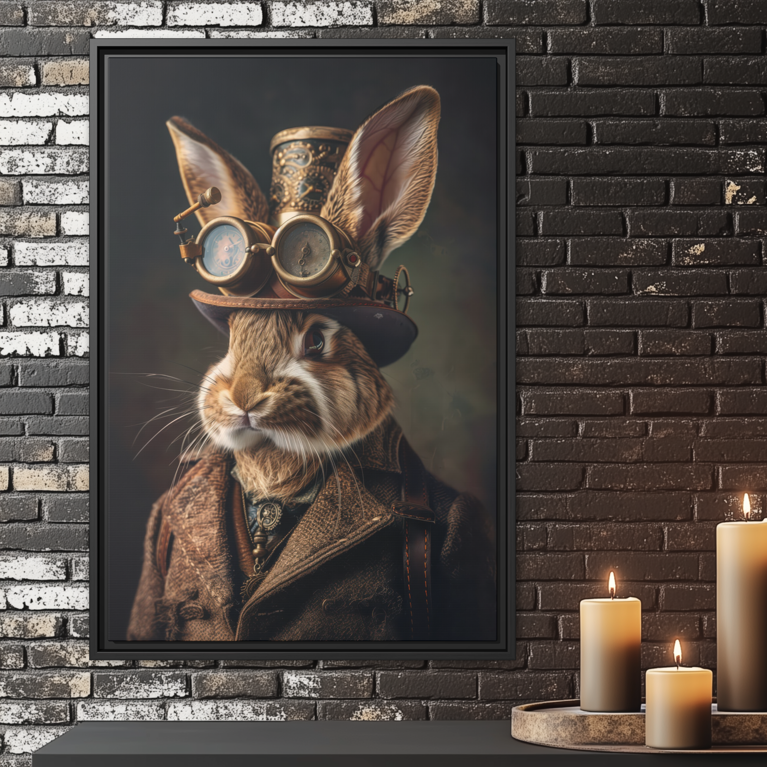 Steampunk Rabbit Wall Art - Victorian Hare Portrait