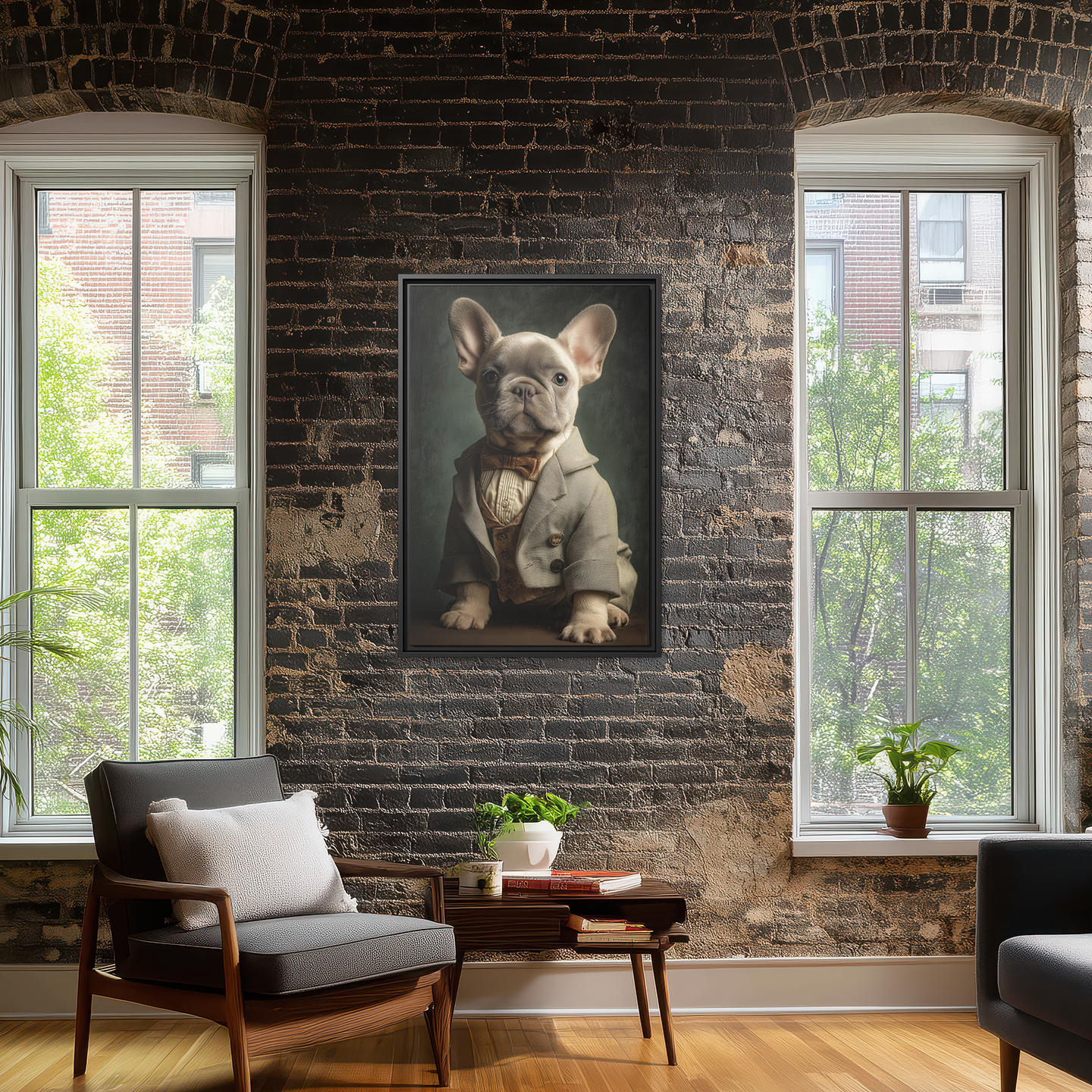 Dapper French Bulldog Puppy Wall Art - Victorian Style Portrait