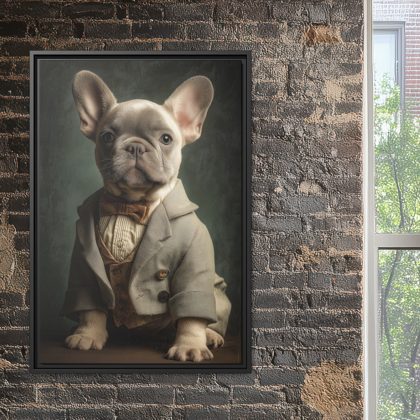 Dapper French Bulldog Puppy Wall Art - Victorian Style Portrait