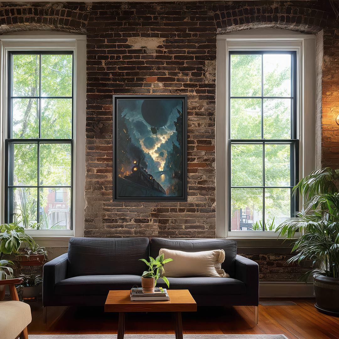 Locomotive in Victorian Cityscape Wall Art Print 