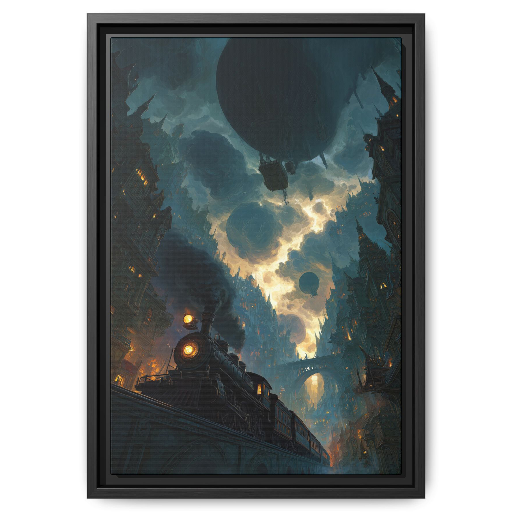Locomotive in Victorian Cityscape Wall Art Print 