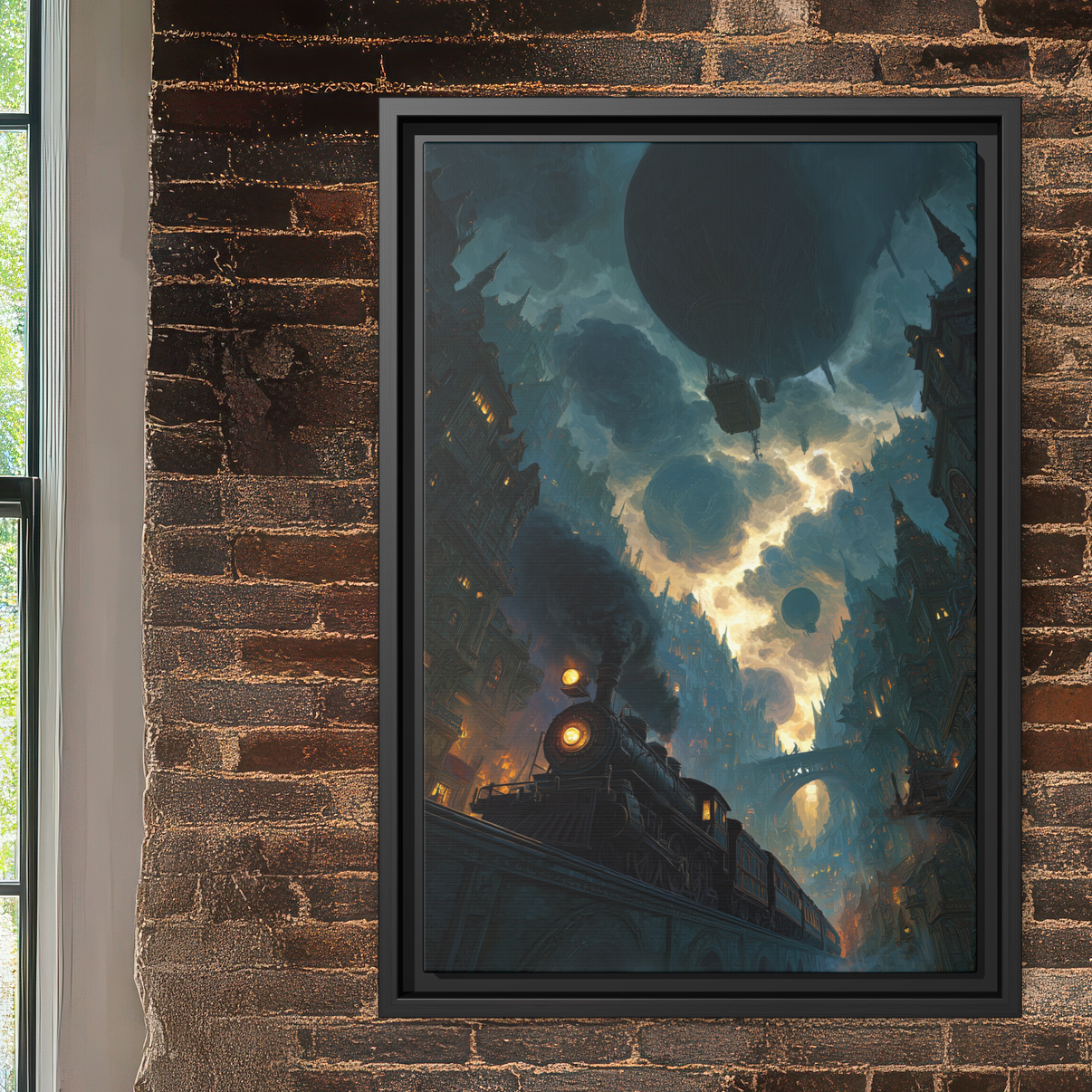 Locomotive in Victorian Cityscape Wall Art Print 
