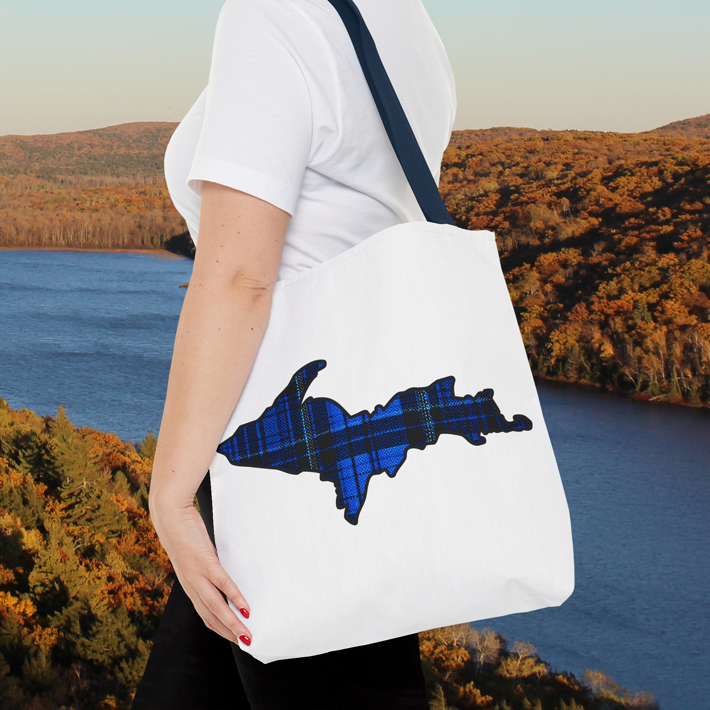 Upper Peninsula Plaid Tote Bag – Blue & Black Flannel-Inspired Design