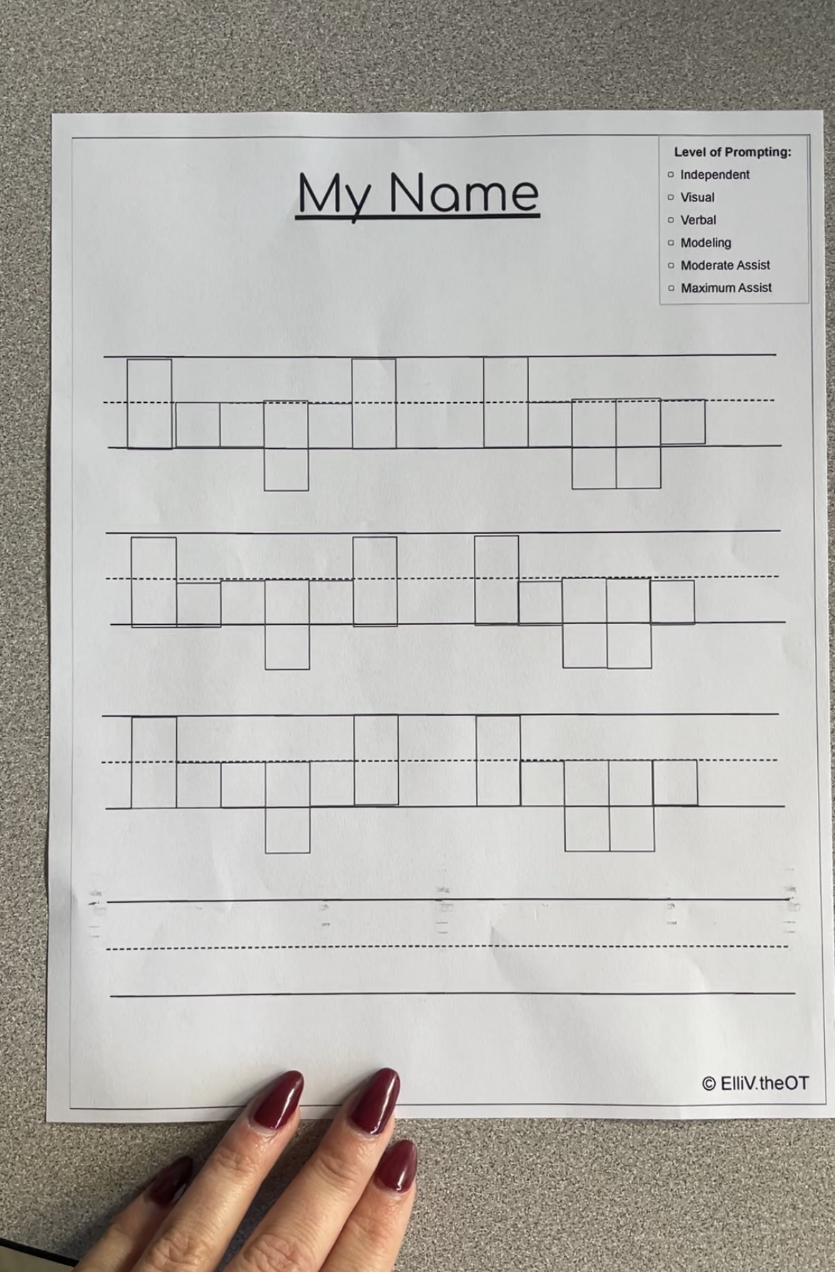 Editable Boxed Name Writing Slides for Handwriting Practice