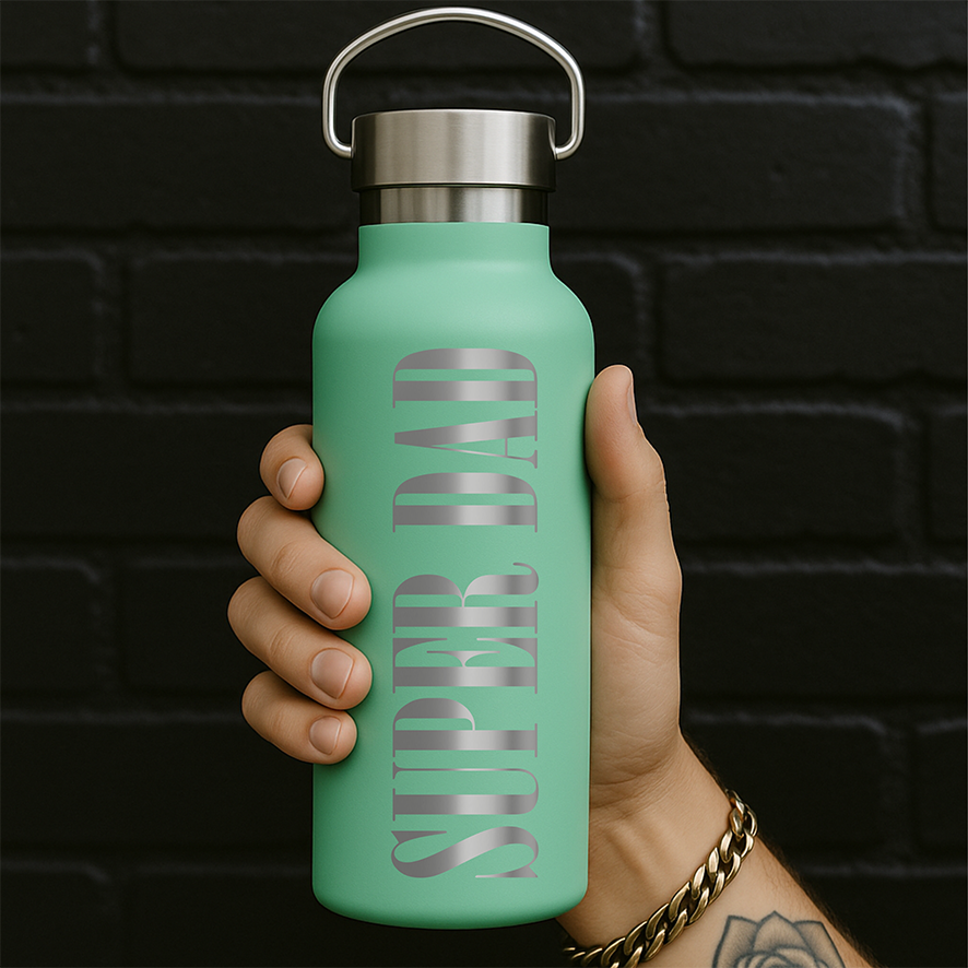 Fathers Day Engraved Bottle, Custom Word/s Logo Present, Personalised Dad Gift Engraved Bottle/Flask, Custom Birthday Bottles Personalized 