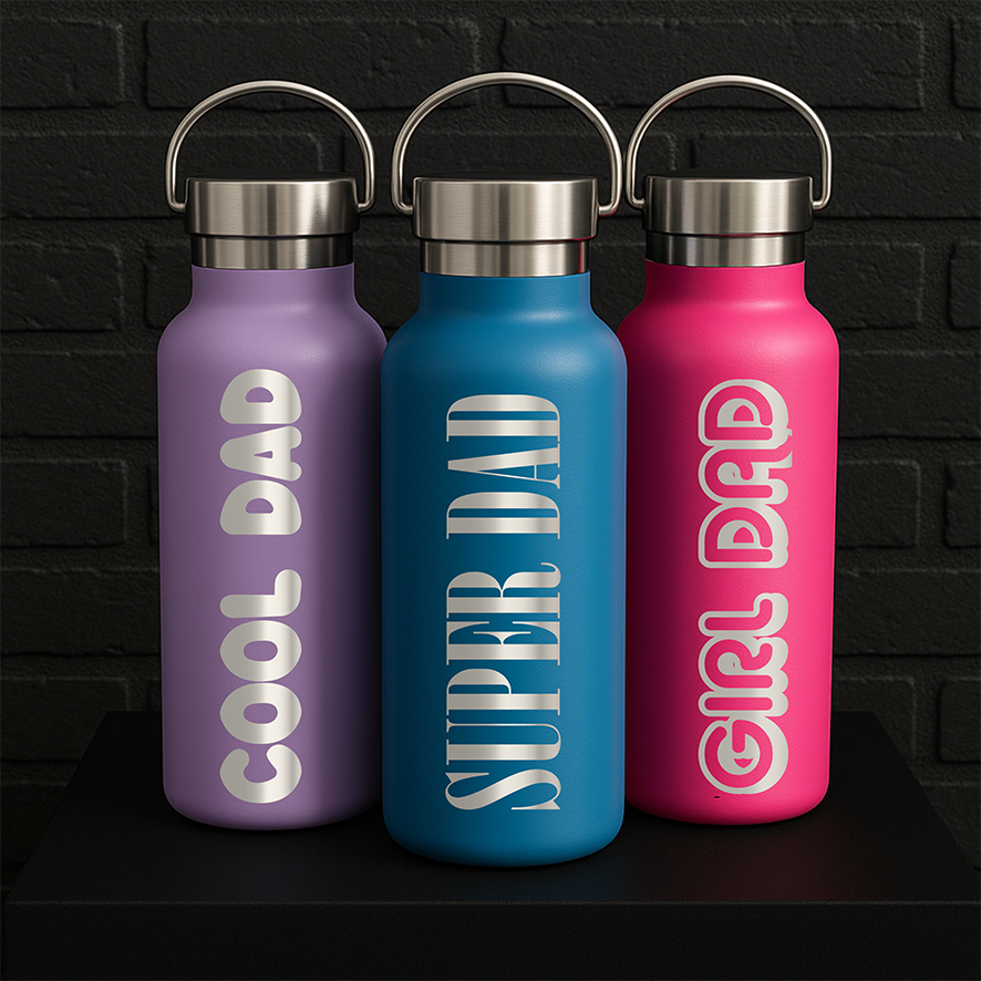 Fathers Day Engraved Bottle, Custom Word/s Logo Present, Personalised Dad Gift Engraved Bottle/Flask, Custom Birthday Bottles Personalized 