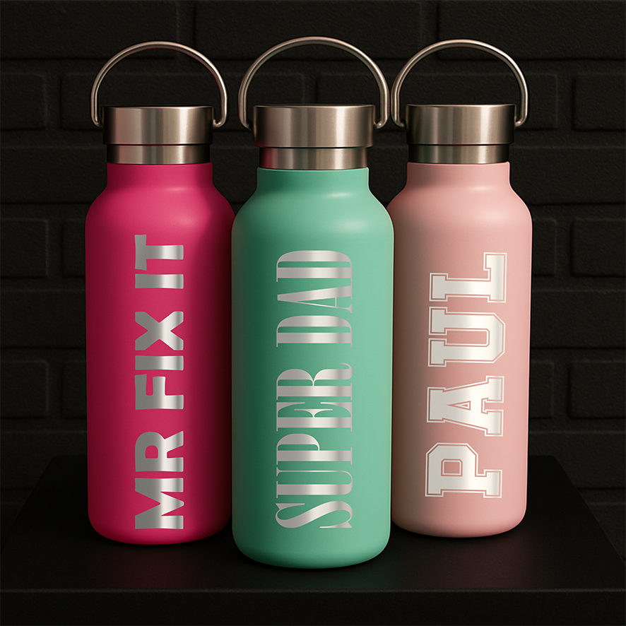 Fathers Day Engraved Bottle, Custom Word/s Logo Present, Personalised Dad Gift Engraved Bottle/Flask, Custom Birthday Bottles Personalized 