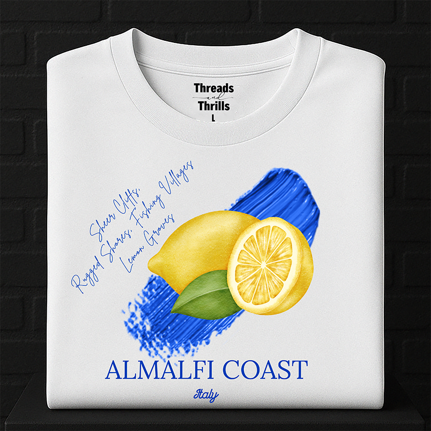 Almalfi Coast T-Shirt/Jumper, Lemons Citrus Ladies T-Shirt, Summery Blue and Yellow T-Shirt, Fruits Top, Summer Fruits Tshirt, Italy Jumper, Italy Top, Amalfi Tee