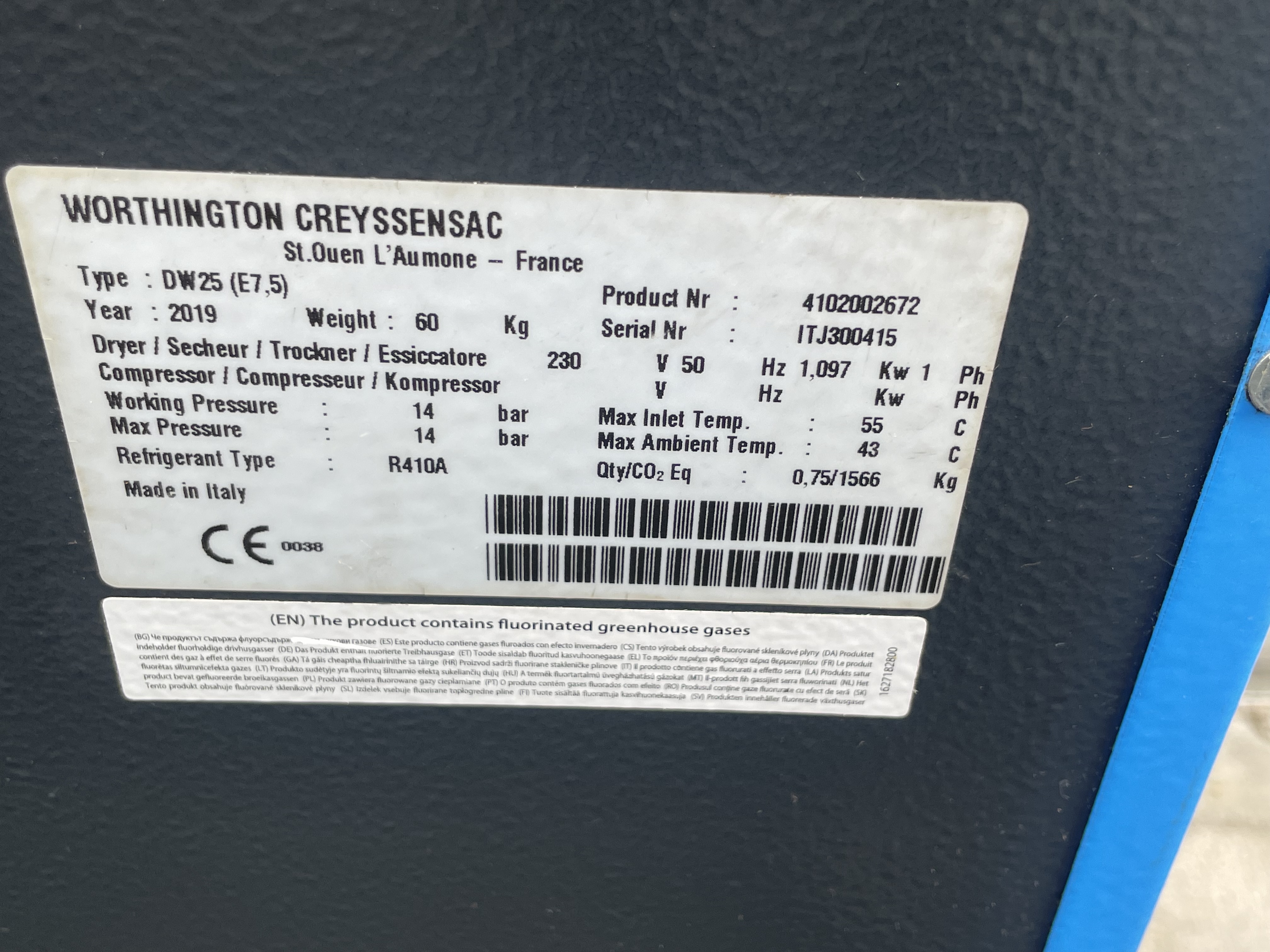 Sécheur d'air Worthington Creyssensac DW25