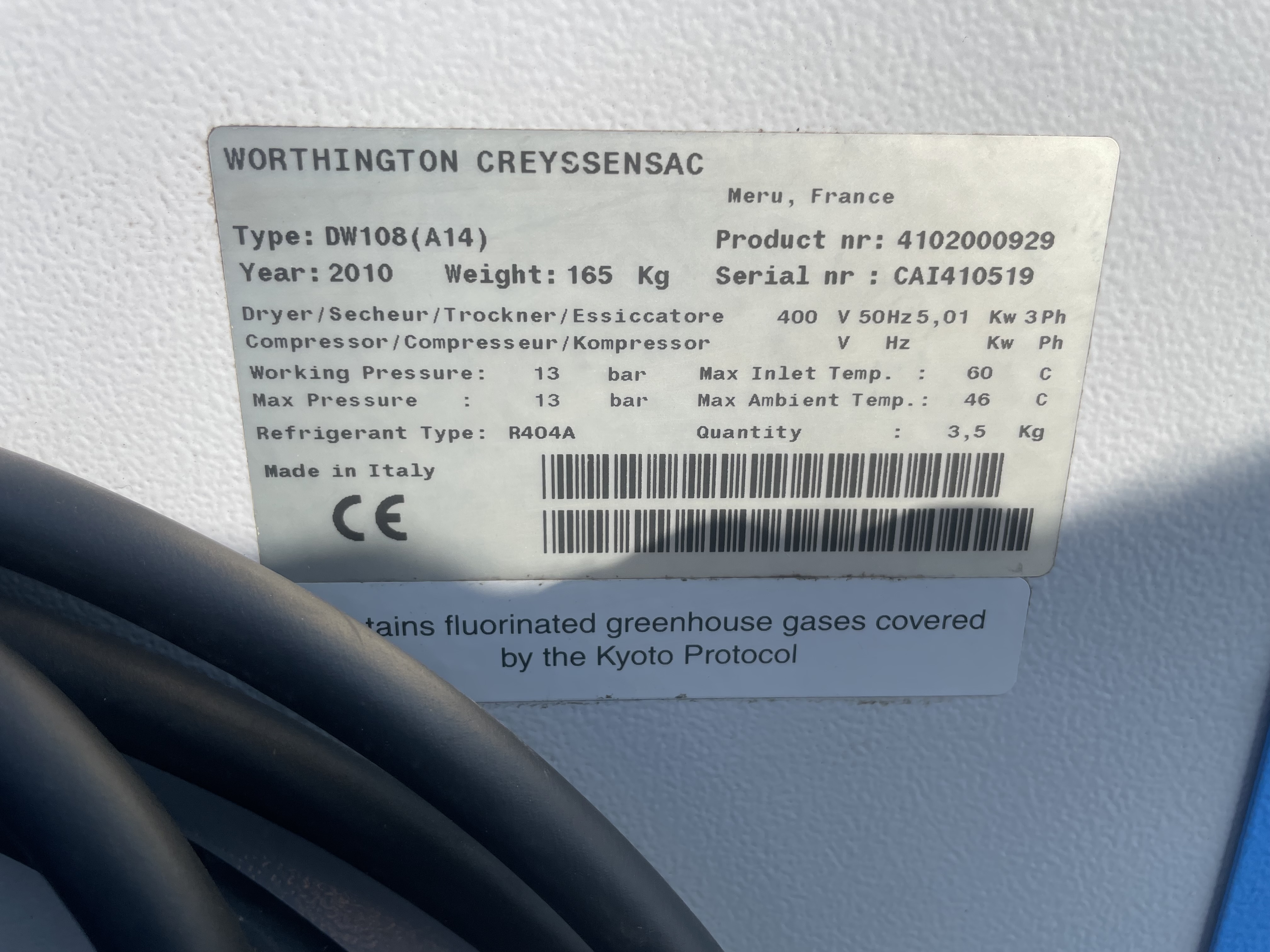 Sécheur d'air Worthington Creyssensac DW108