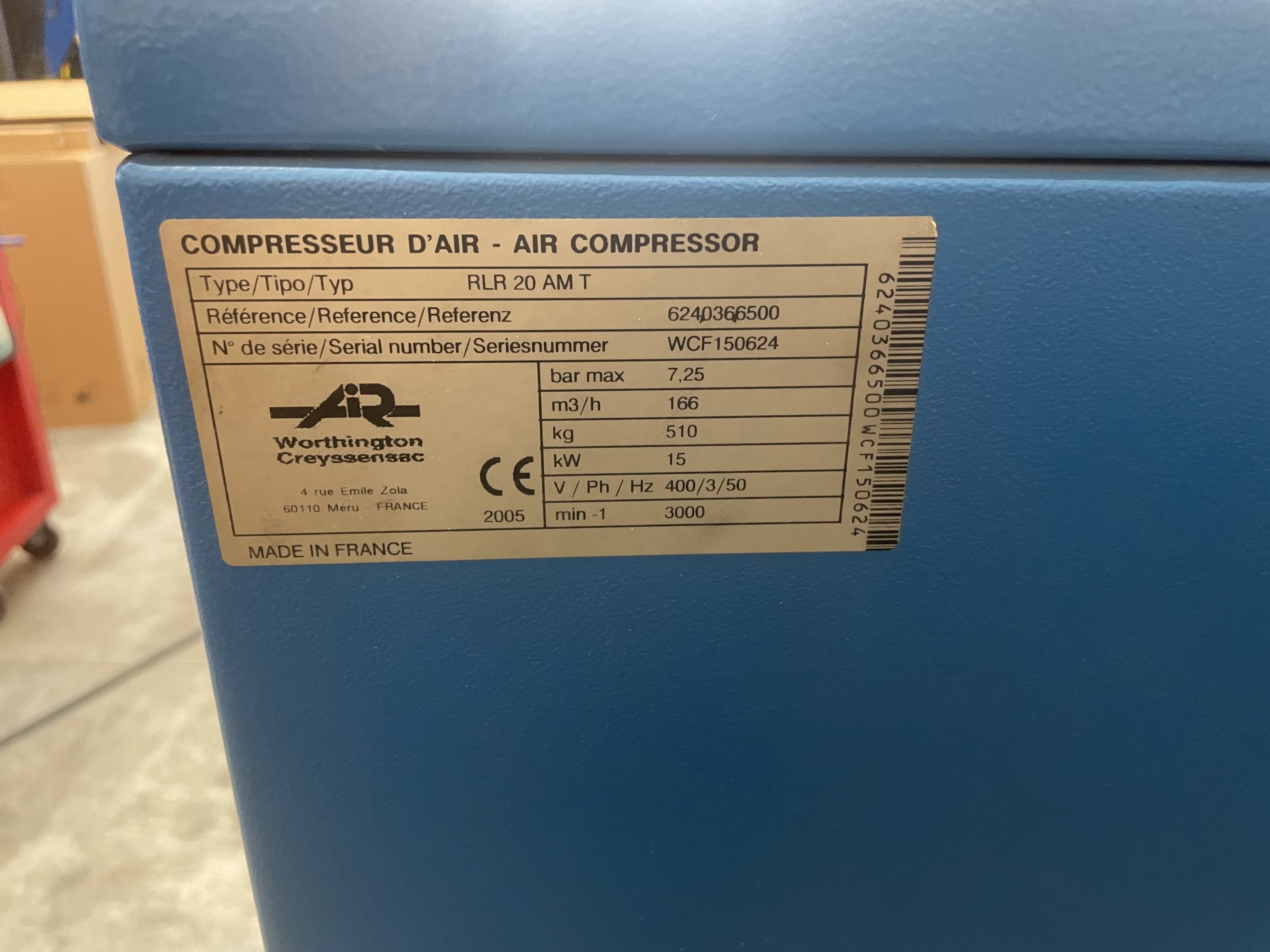 Compresseur Worthington Creyssensac RLR 20 AM T