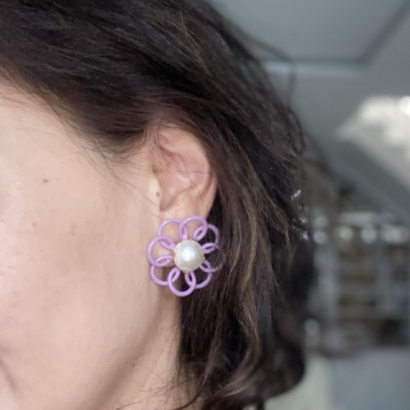 Lele  Sadoughi  Lavender Pearl Flower  Stud  Earrings