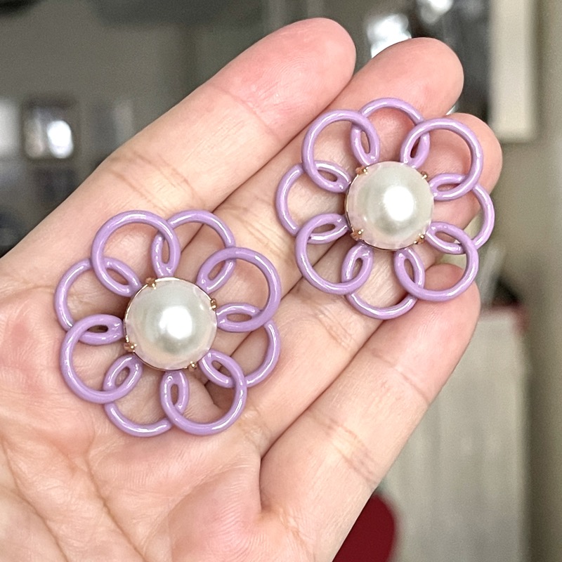 Lele  Sadoughi  Lavender Pearl Flower  Stud  Earrings