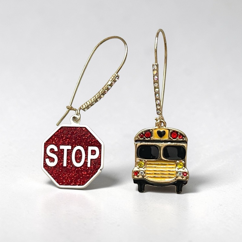 Betsey Johnson School Bus & Stop Sign Earrings