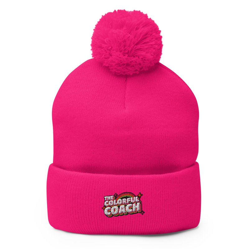 Colorful Coach Pom-Pom Beanie