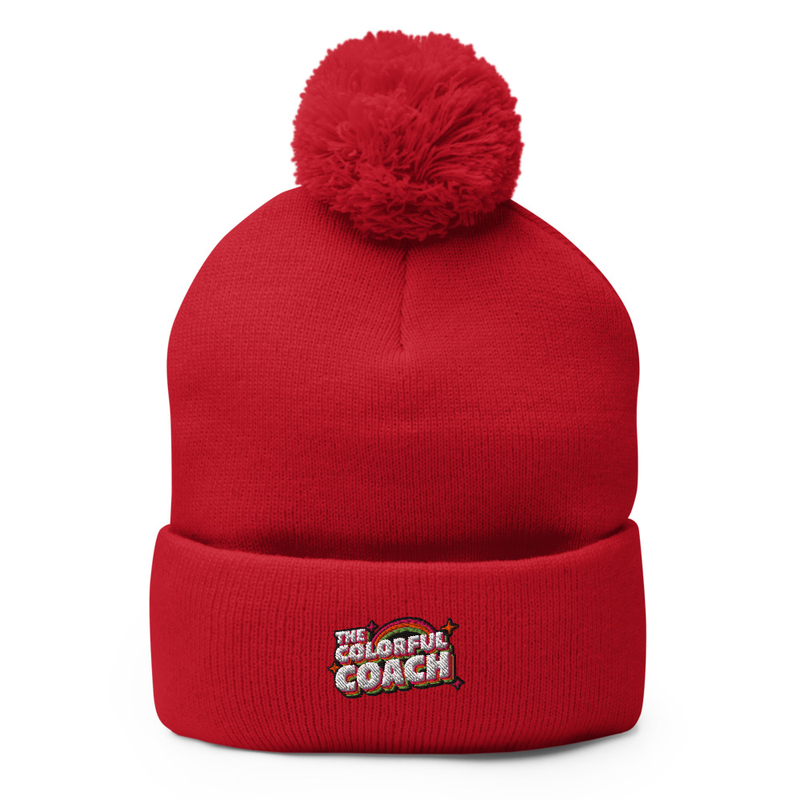 Colorful Coach Pom-Pom Beanie