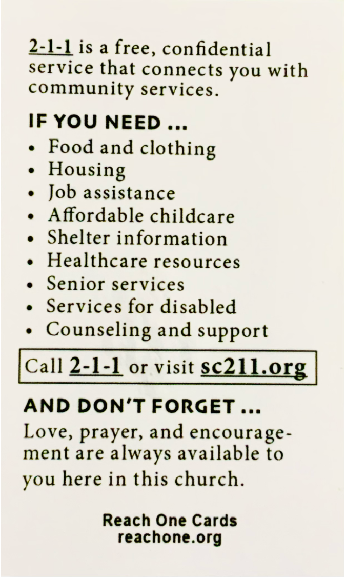 Community Service Assistance Card