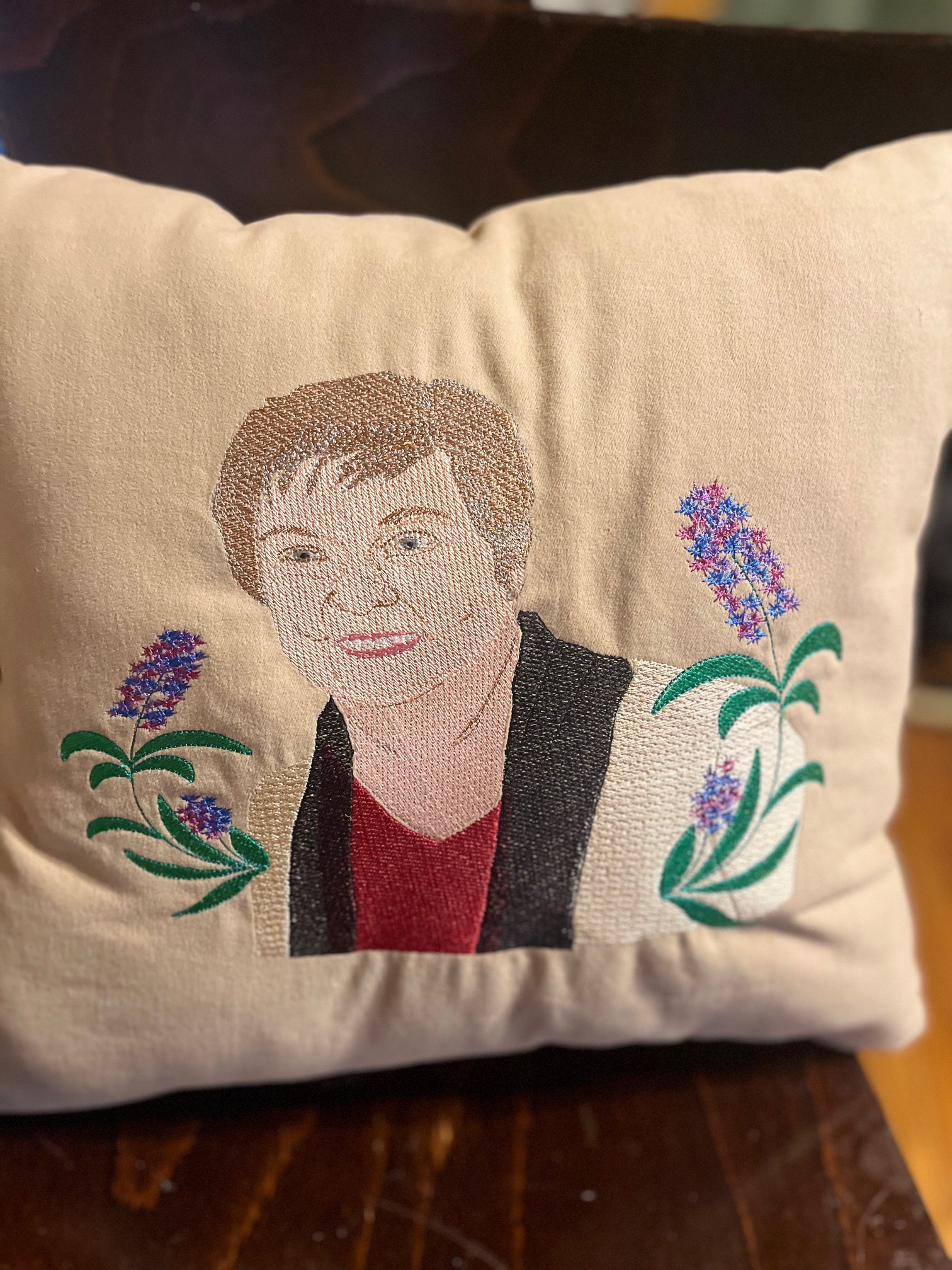 Custom Embroidered Portrait Pillow