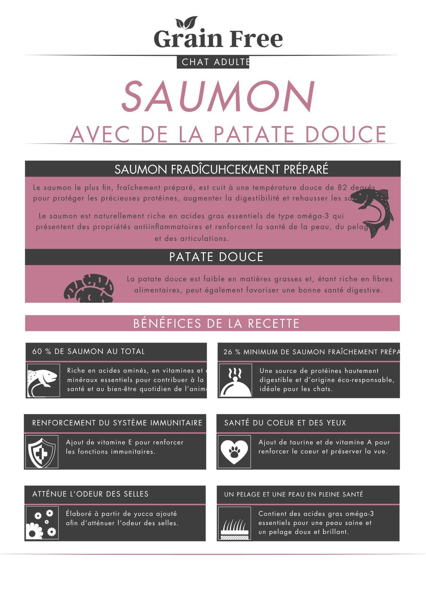 Croquettes Sans Céréales Chat Adulte Saumon, 