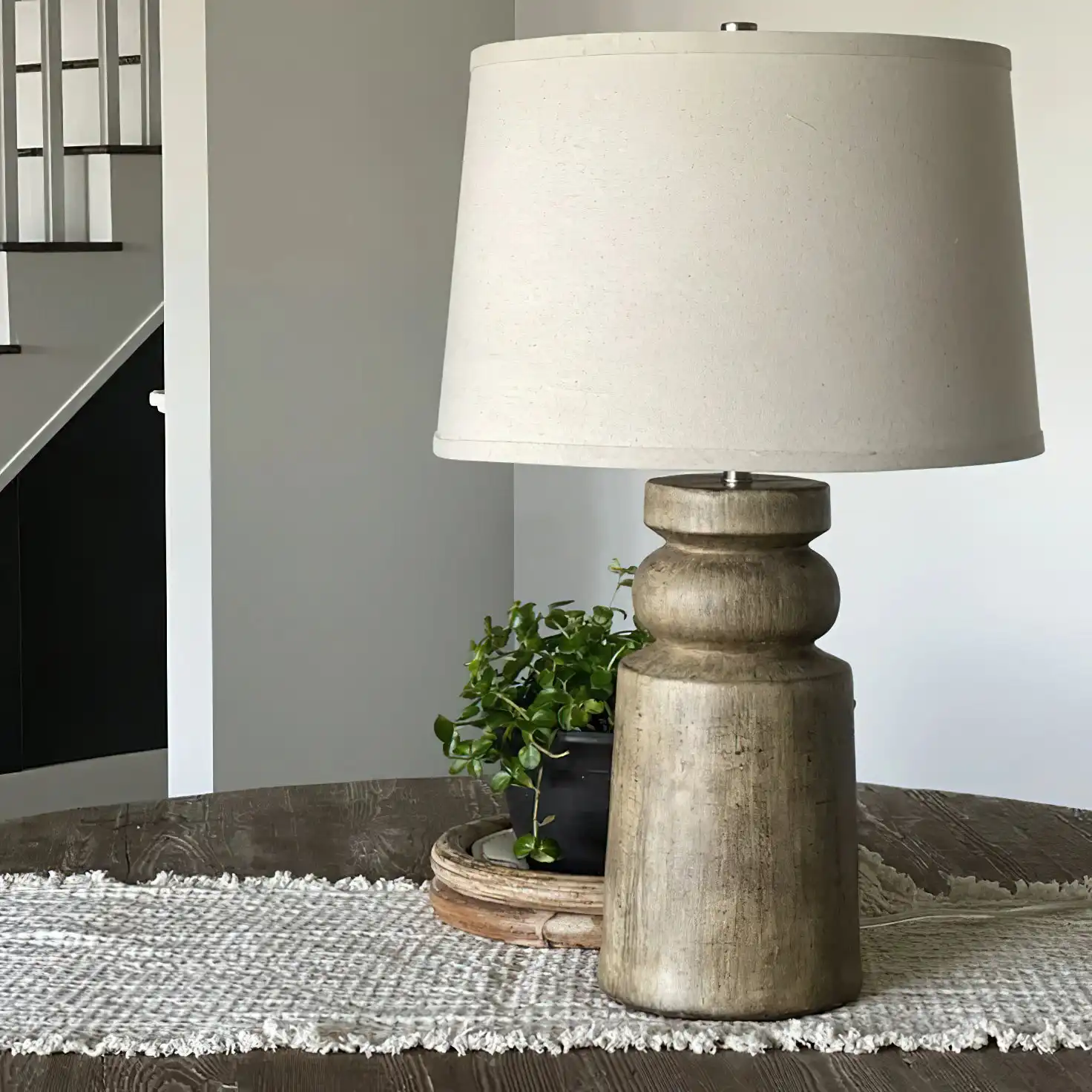 Table Lamp Natural Wood Fabric Shade