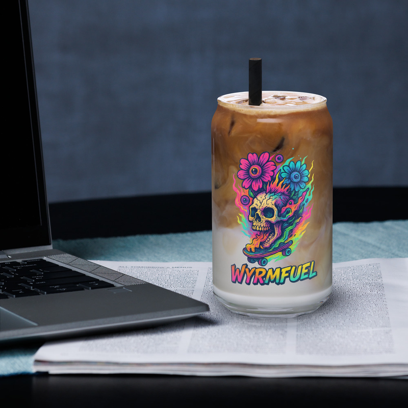 Fuel Your Thirst: 16oz Wyrmfuel Can Glass – [Skull Bloom] Edition