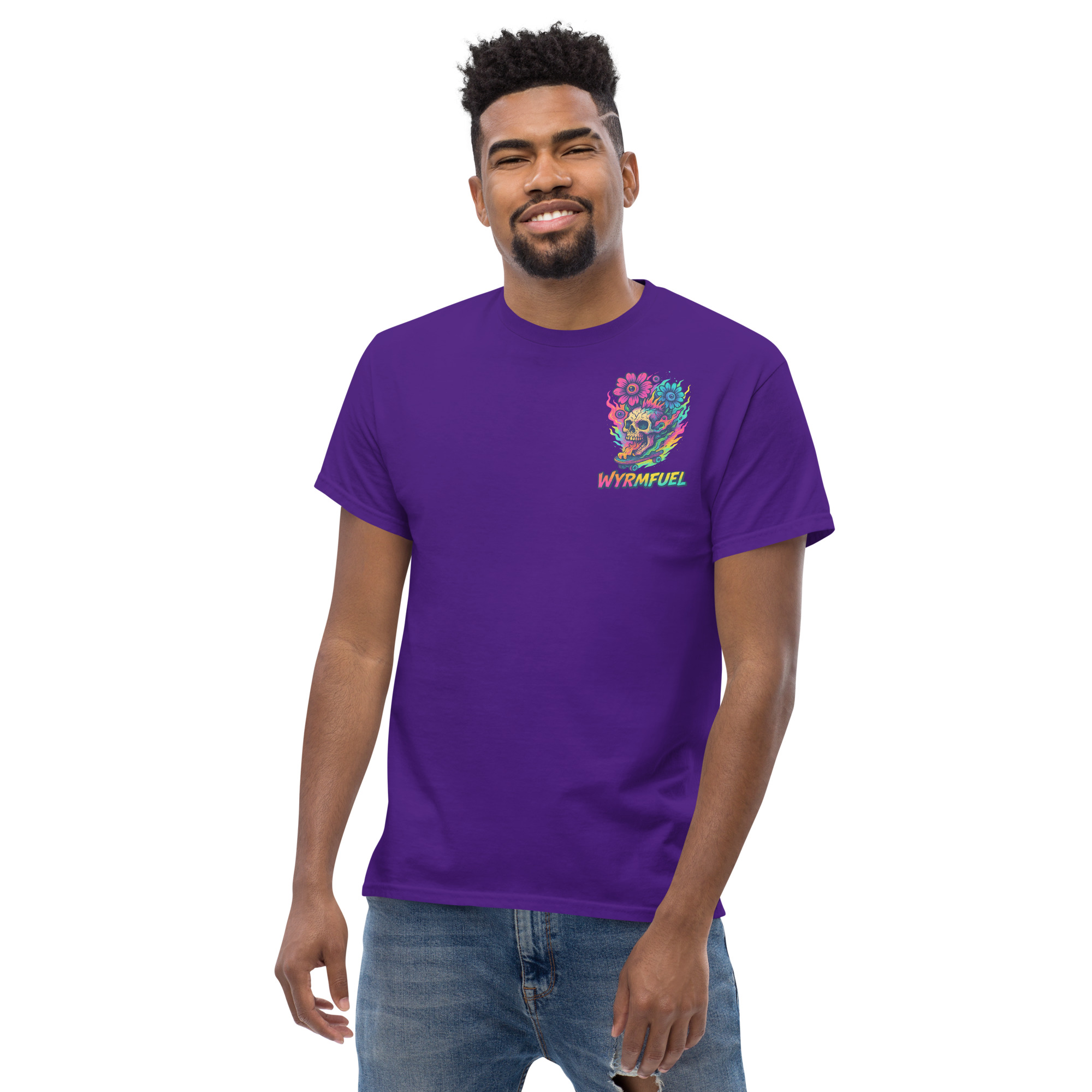 Wyrmfuel Graphic T-Shirt – [Skull Bloom] | Surf Skate Streetwear Tee | Original Art, Heavyweight Cotton, Regular Unisex Fit (Multiple Colours Available)