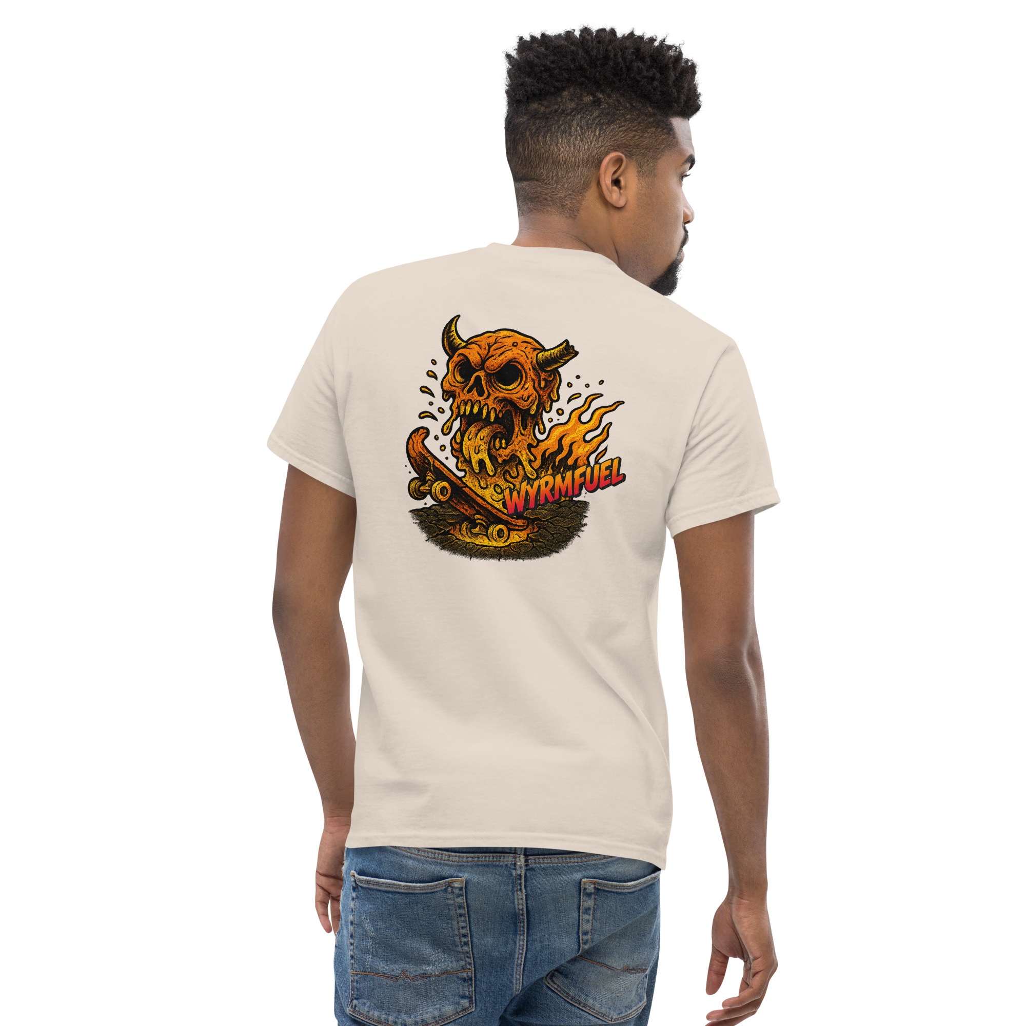 Wyrmfuel Graphic T-Shirt – [Skullmelt Drift] | Surf Skate Streetwear Tee | Original Art, Heavyweight Cotton, Regular Unisex Fit (Multiple Colours Available)