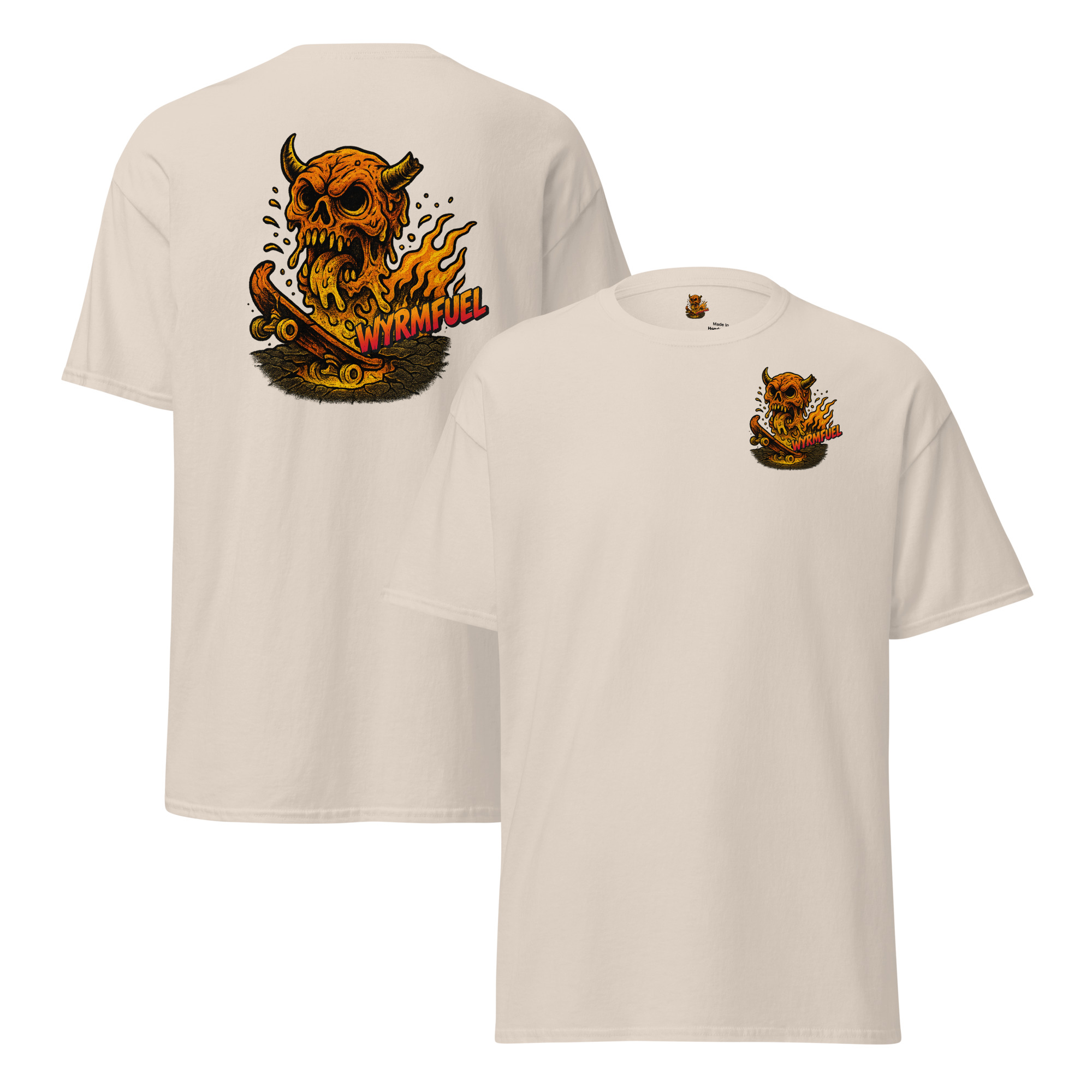 Wyrmfuel Graphic T-Shirt – [Skullmelt Drift] | Surf Skate Streetwear Tee | Original Art, Heavyweight Cotton, Regular Unisex Fit (Multiple Colours Available)
