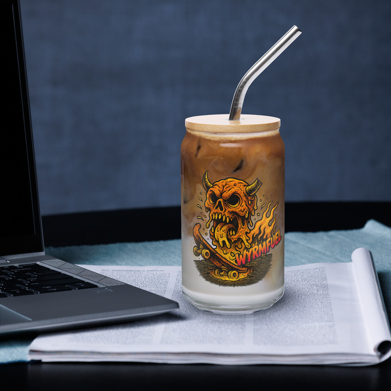 Fuel Your Thirst: 16oz Wyrmfuel Can Glass – [Skullmelt Drift] Edition