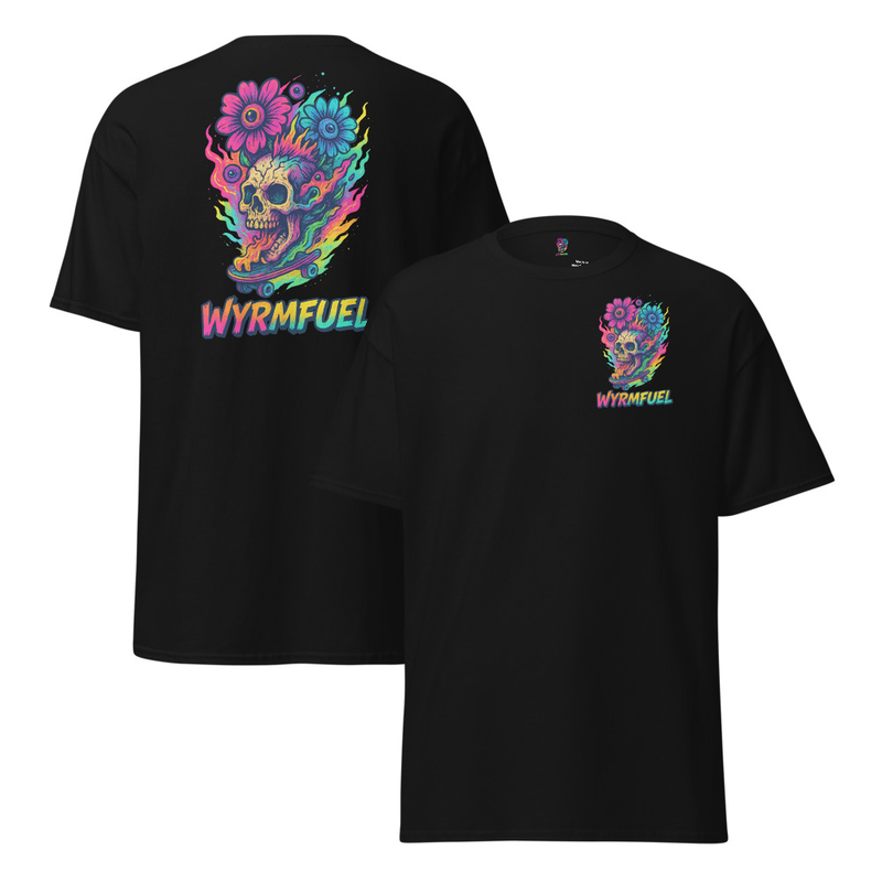 Wyrmfuel Graphic T-Shirt – [Skull Bloom] | Surf Skate Streetwear Tee | Original Art, Heavyweight Cotton, Regular Unisex Fit (Multiple Colours Available)