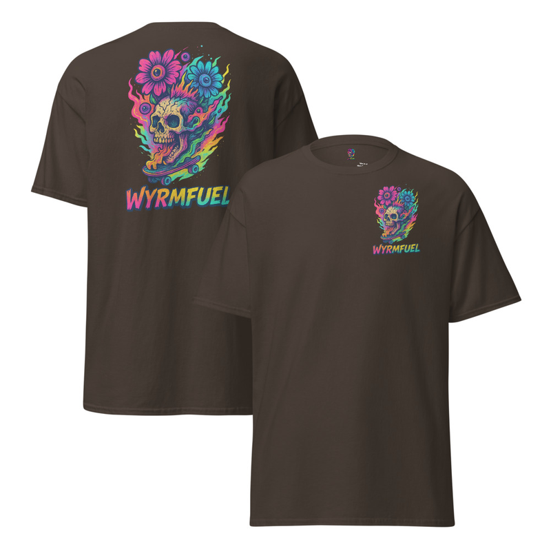 Wyrmfuel Graphic T-Shirt – [Skull Bloom] | Surf Skate Streetwear Tee | Original Art, Heavyweight Cotton, Regular Unisex Fit (Multiple Colours Available)